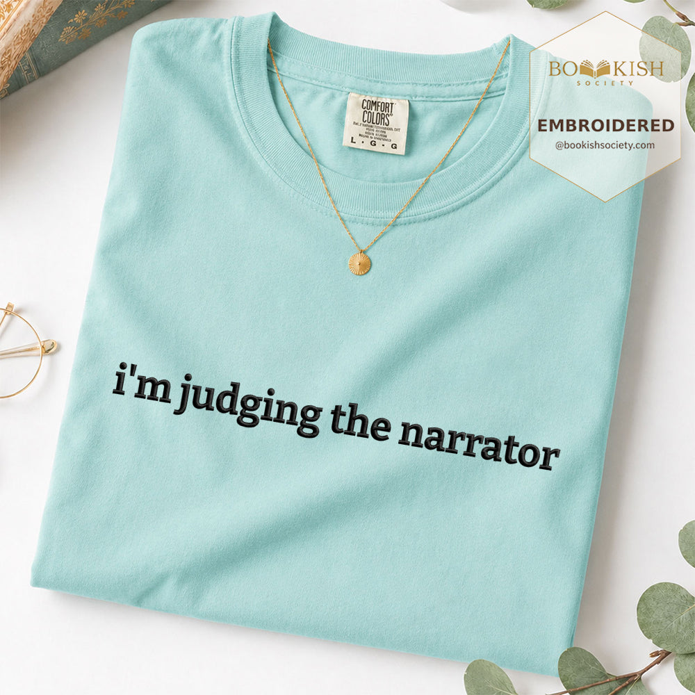 Embroidered I’m Judging The Narrator Comfort Color® T-shirt Book Lover Gift Chalky Mint