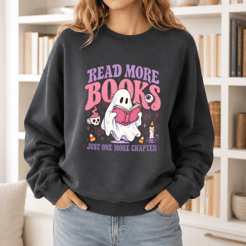 Read More Books Printed Sweatshirt | Halloween Book Lover Gift Dark Heather