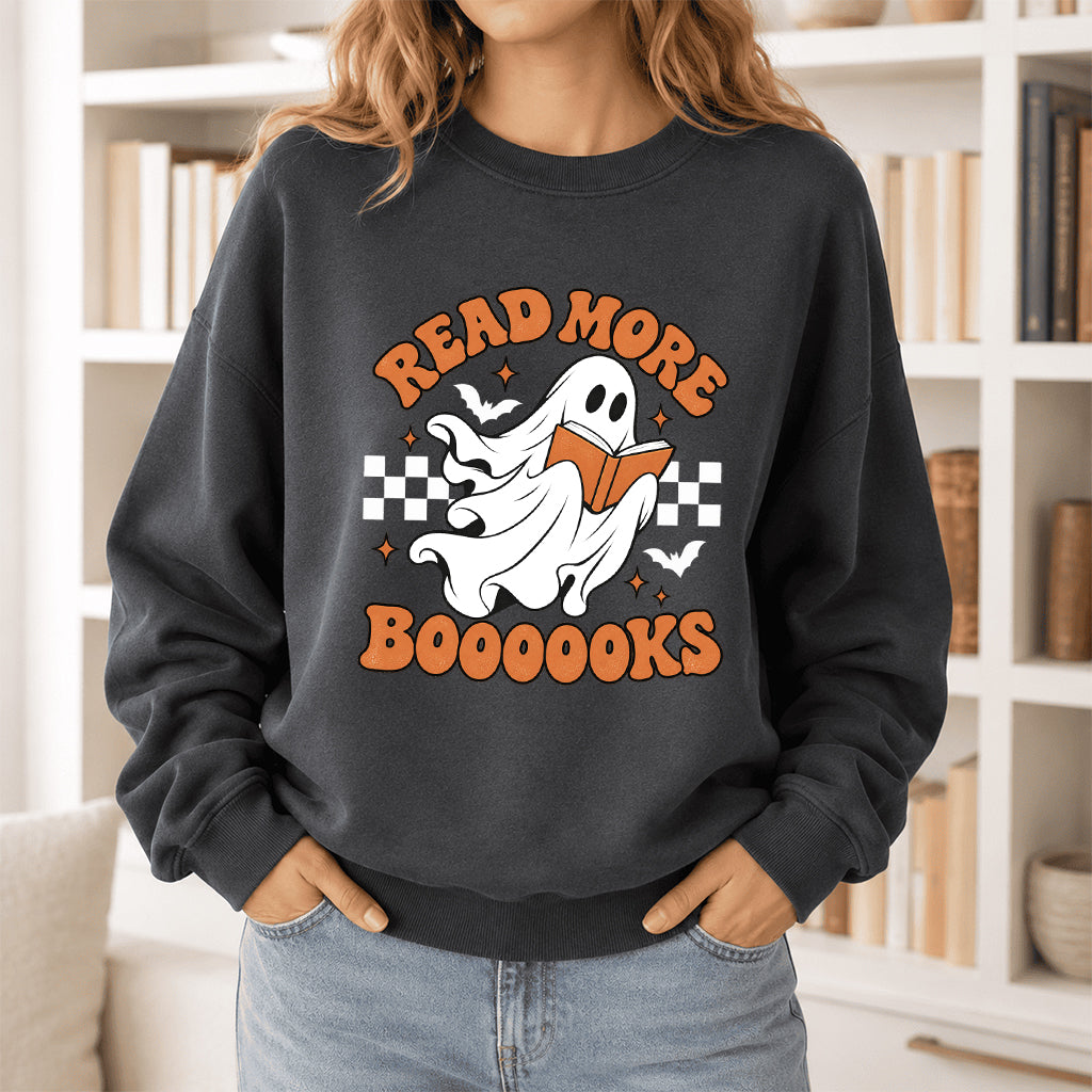 Read More Books Ghost Printed Sweatshirt | Halloween Book Lover Gift Dark Heather