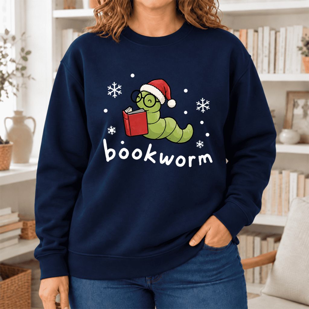 Christmas Bookworm Softstyle Sweatshirt | Christmas Book Lover Gift Navy