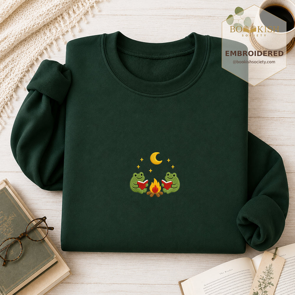 Frog Campfire Embroidered Sweatshirt | Reader Gift Forest Green