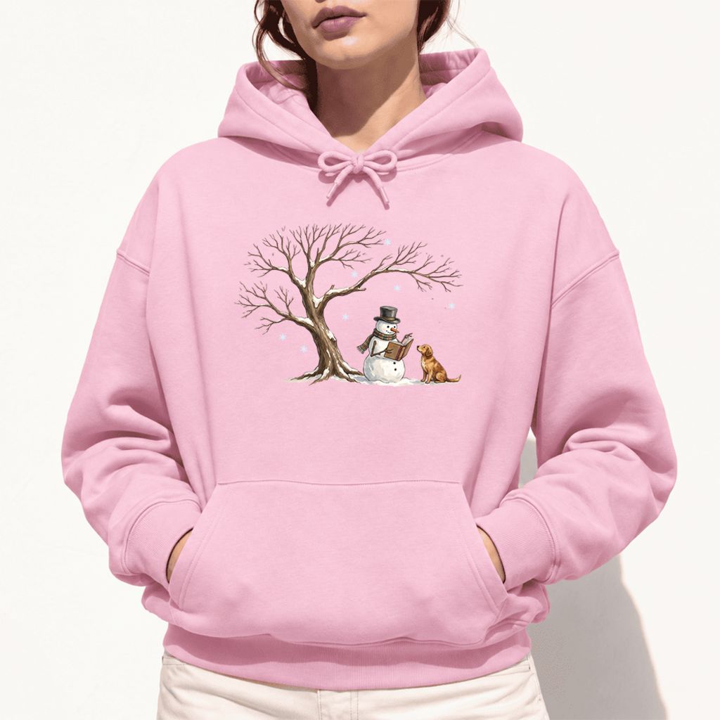 Golden Retriever And Snowman Under Tree Softstyle Hoodie | Christmas Reader Gift Light Pink