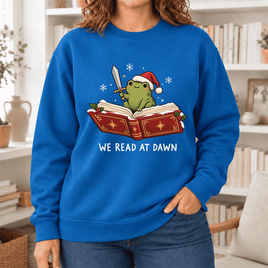 We Read At Dawn Frog Softstyle Sweatshirt | Christmas Book Lover Gift Royal