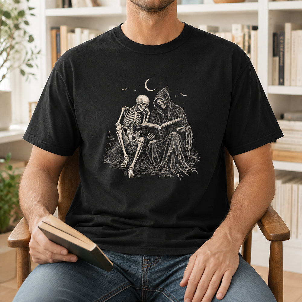 Halloween Reading Buddies Printed T-Shirt | Halloween Book Lover Gift Black