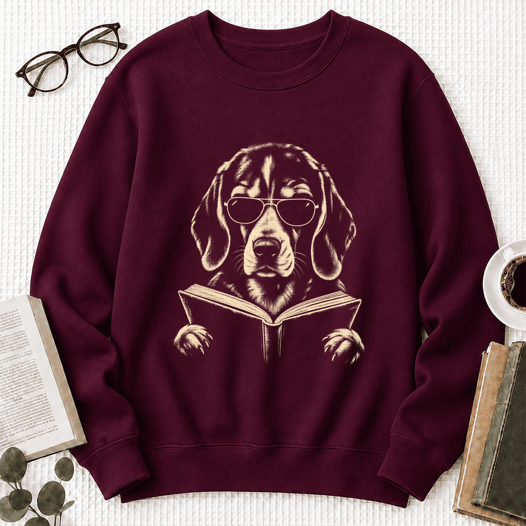 Beagle Reading Book Crewneck Sweatshirt | Reader Gift Maroon