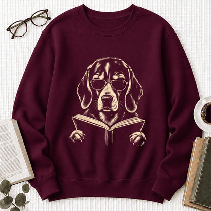 Beagle Reading Book Crewneck Sweatshirt | Reader Gift Maroon