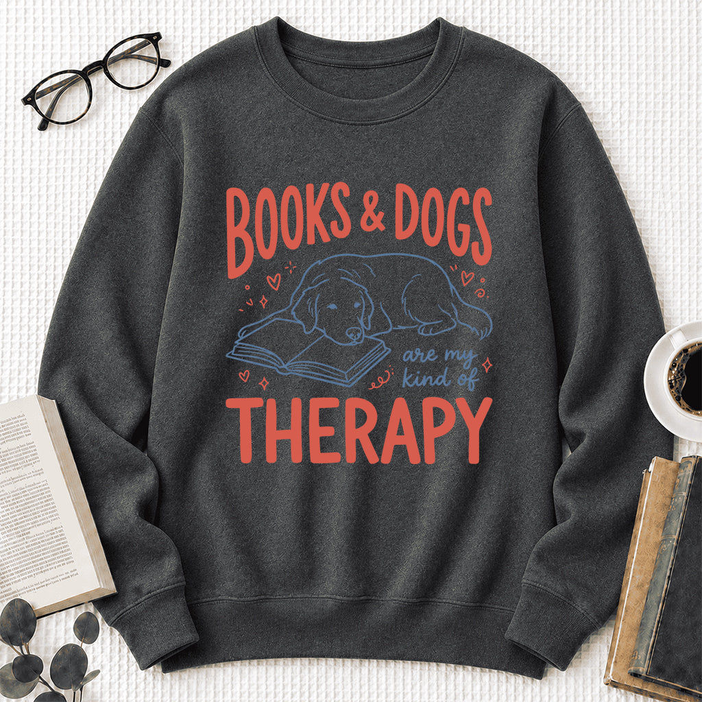 Give Me Books & Dogs Crewneck Sweatshirt | Dog Lover & Reader Gift Dark Heather