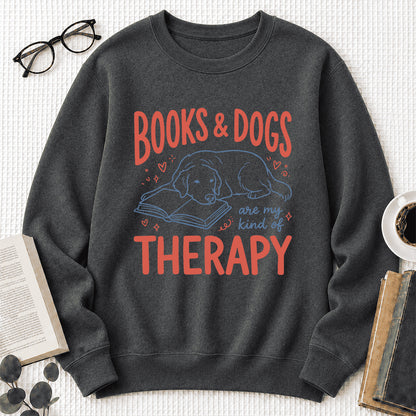 Give Me Books & Dogs Crewneck Sweatshirt | Dog Lover & Reader Gift Dark Heather