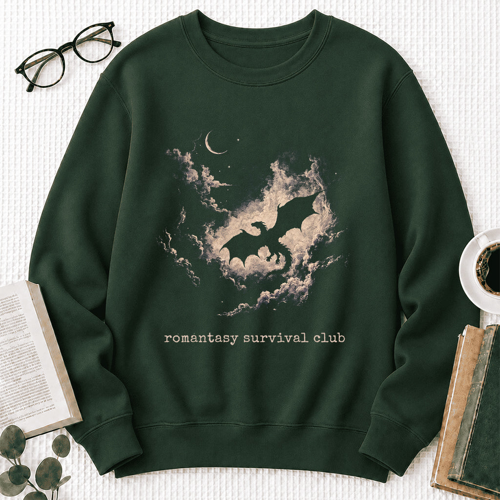 Dark Fantasy Dragon Clouds Crewneck Sweatshirt | Reader Gift Forest Green