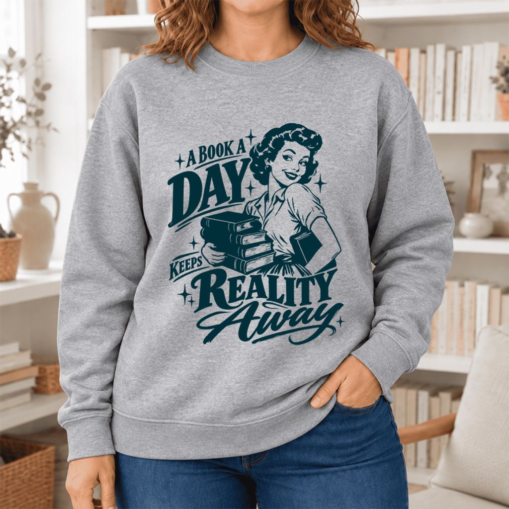 A Book A Day Keeps Reality Away Softstyle Sweatshirt | Cozy Book Lover Gift Sport Grey