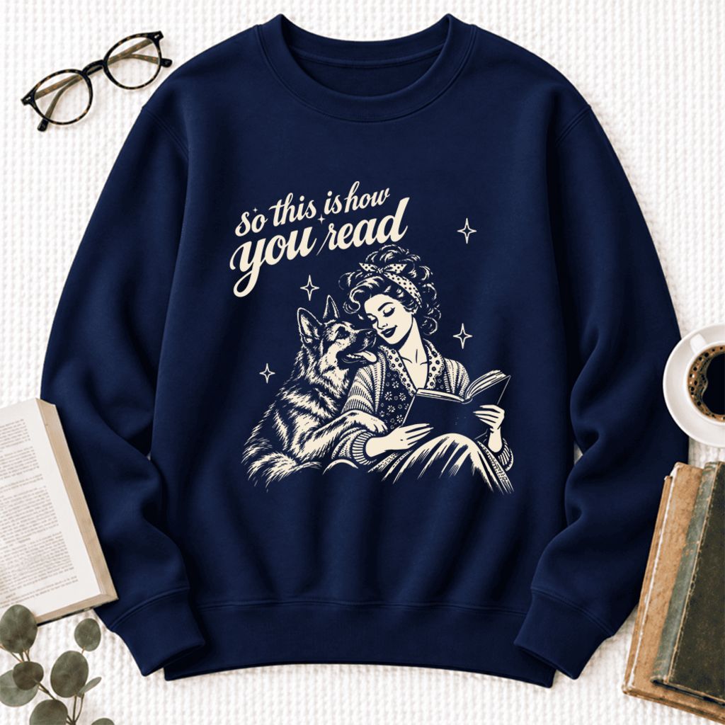 How You Read German Shepherd Softstyle Sweatshirt | Cozy Dog Mom Reader Gift Navy