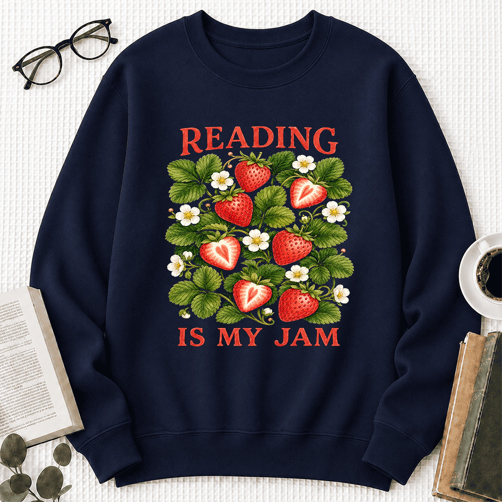 Reading Is My Jam Crewneck Sweatshirt | Reader Gift Navy
