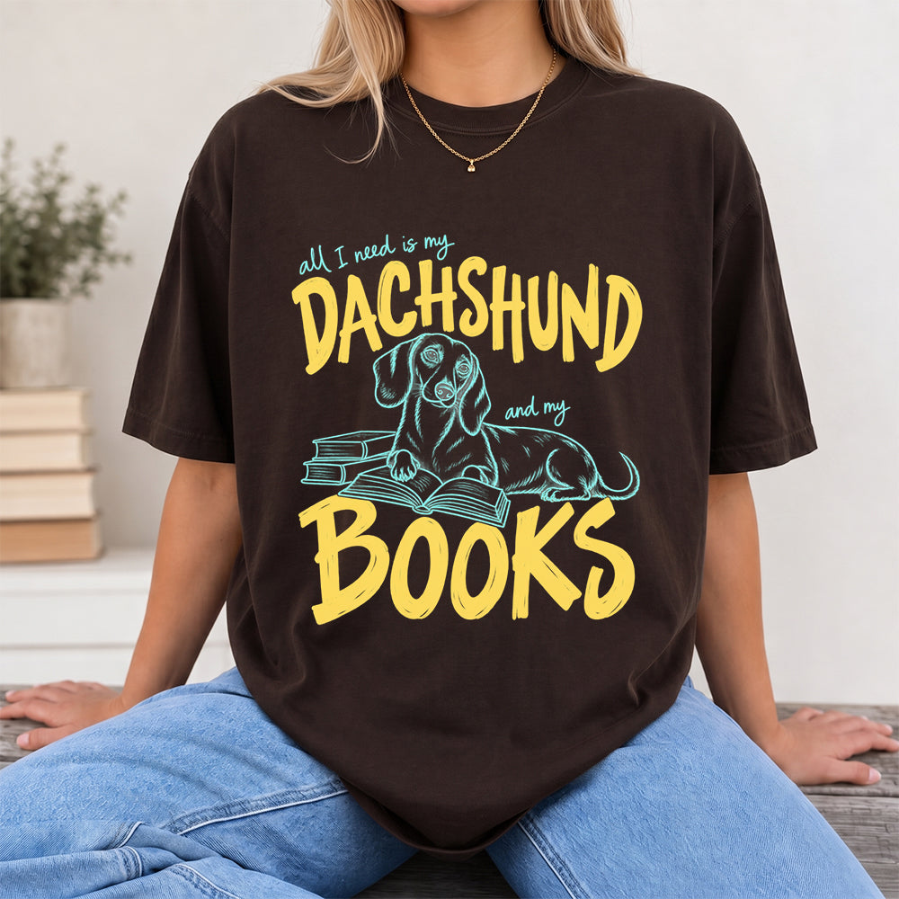 All I Need Is My Dachshund And My Books Softstyle T-Shirt | Book Lover Gift Dark Chocolate