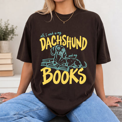 All I Need Is My Dachshund And My Books Softstyle T-Shirt | Book Lover Gift Dark Chocolate