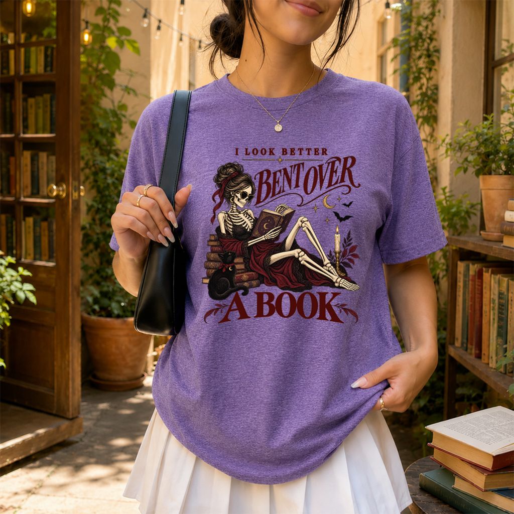 I Look Better Bent Over A Book Printed T-Shirt | Spicy Book Lover Gift Heather Purple