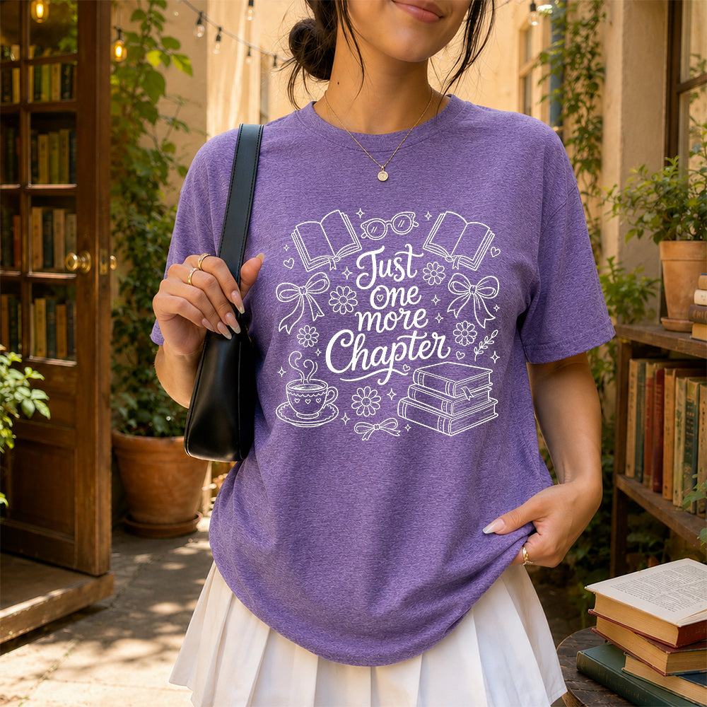Just One More Chapter Softstyle T-Shirt | Book Lover Gift Heather Purple