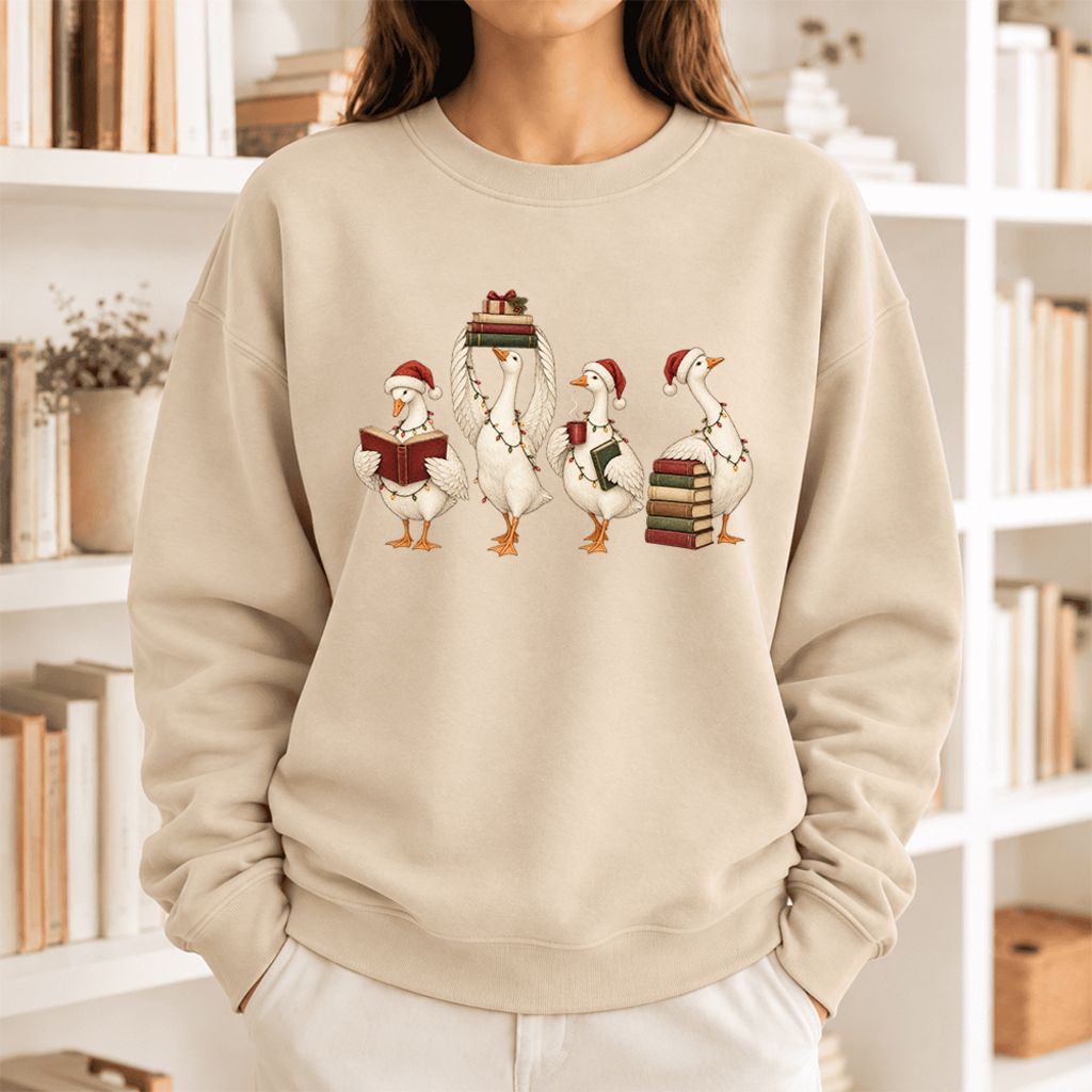Christmas Reading Ducks Softstyle Sweatshirt | Christmas Book Lover Gift Sand