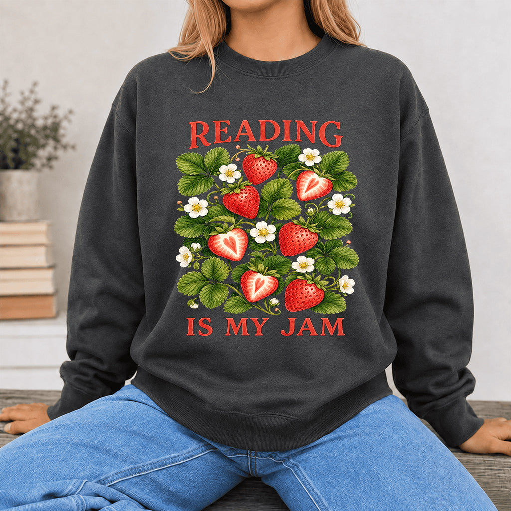 Reading Is My Jam Crewneck Sweatshirt | Reader Gift Dark Heather