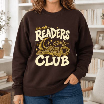 Late Night Readers Club Crewneck Sweatshirt | Reader Gift Dark Chocolate