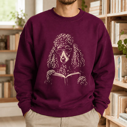 Poodle Reading Book Crewneck Sweatshirt | Reader Gift Maroon