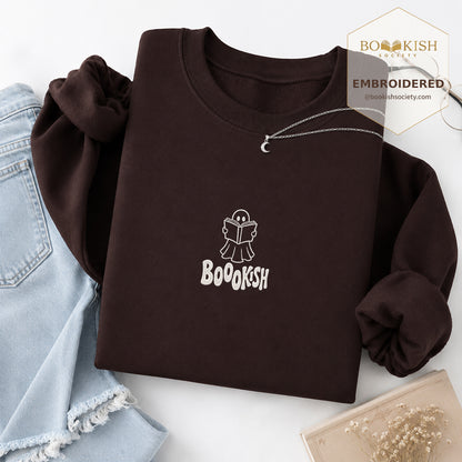 Bookish Ghost Embroidered Sweatshirt | Halloween Book Lover Gift Dark Chocolate
