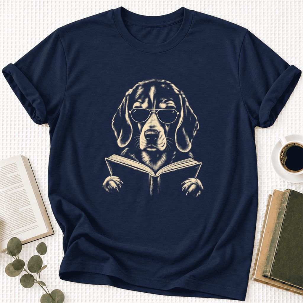 Beagle Reading Book Ultra-Soft Cotton T-Shirt | Beagle Lover Gift Navy