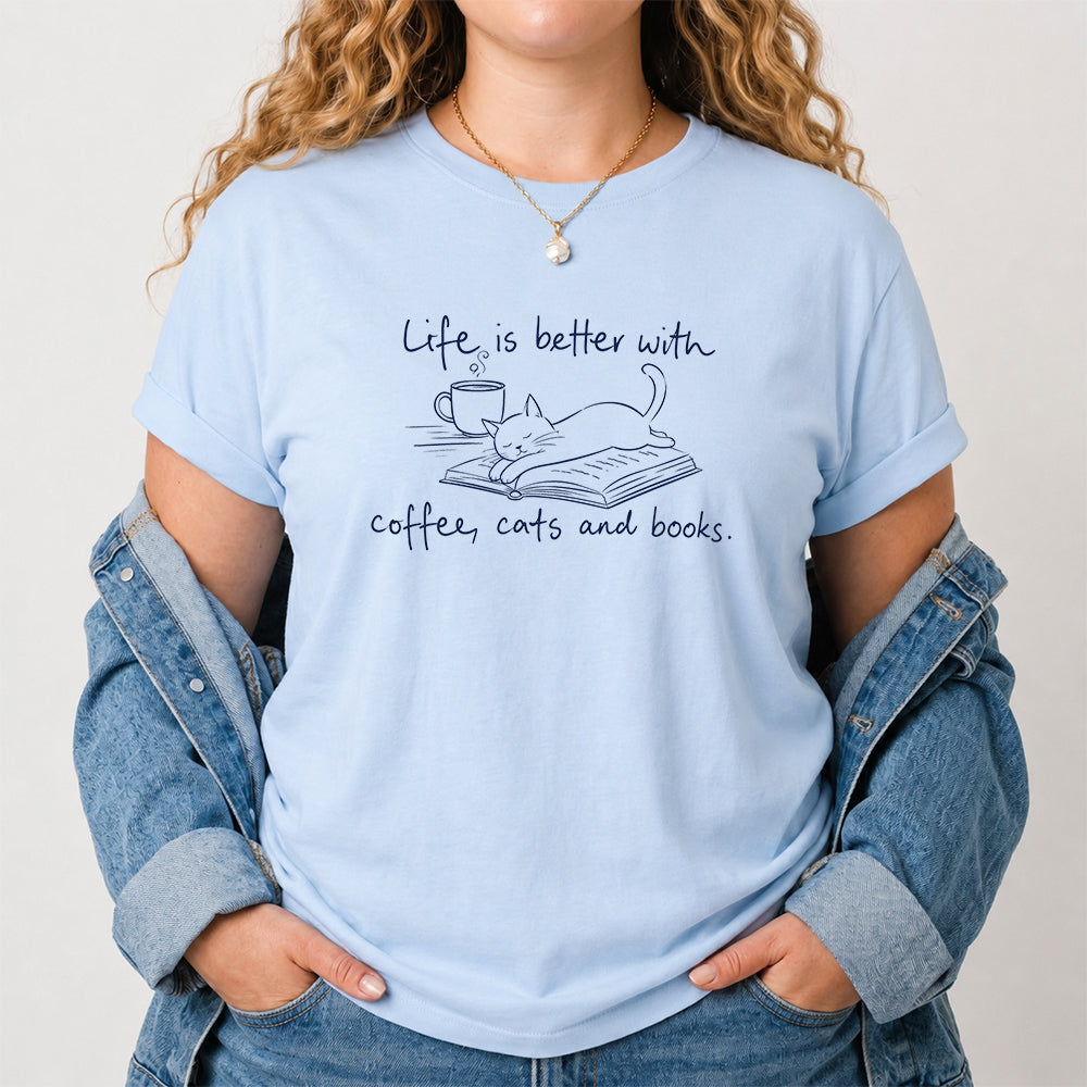 Funny Cats and Books Design Softstyle T-Shirt | Book Lover Gift Light Blue
