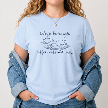Funny Cats and Books Design Softstyle T-Shirt | Book Lover Gift Light Blue
