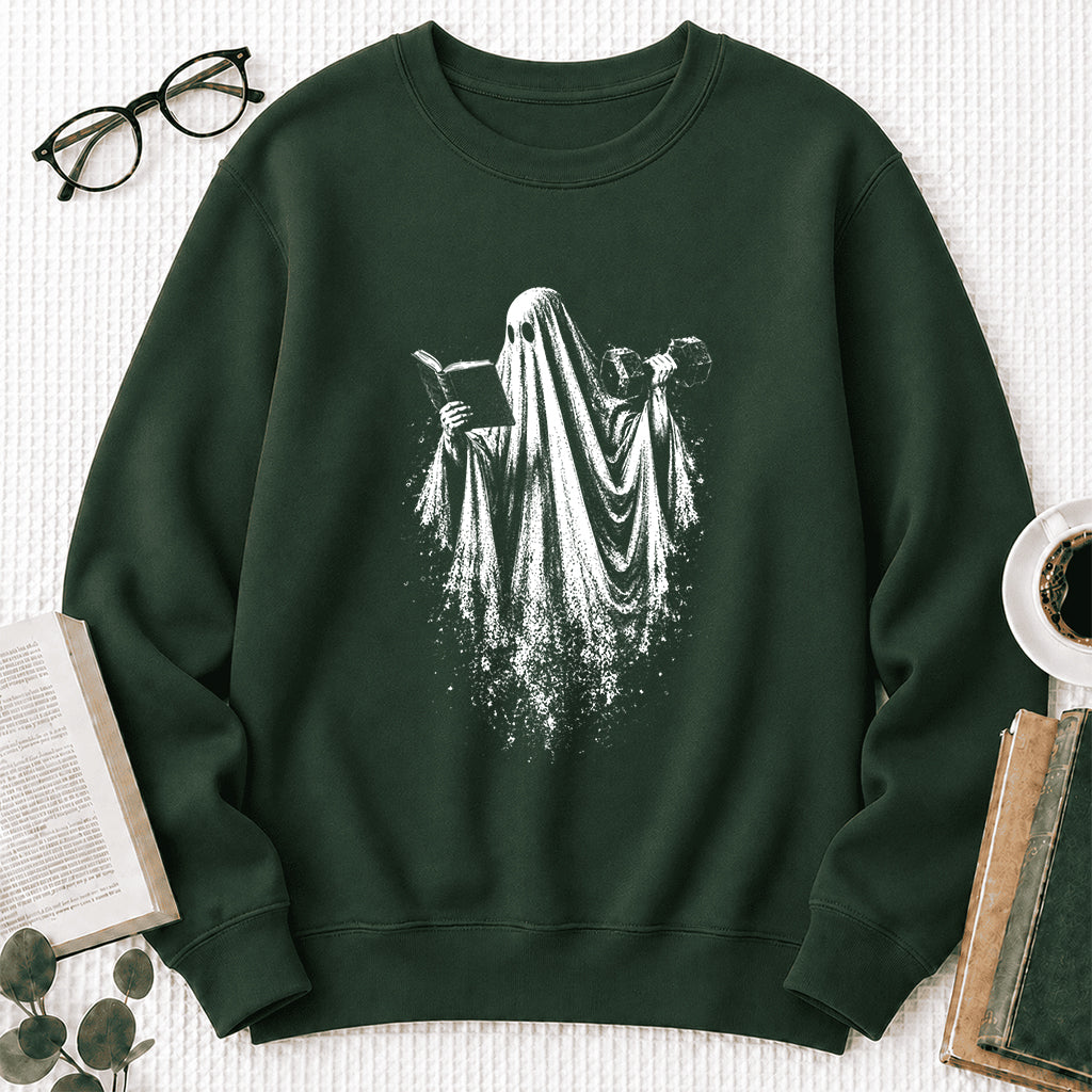 Reading Gym Ghost Printed Sweatshirt | Halloween Book Lover Gift Forest Green