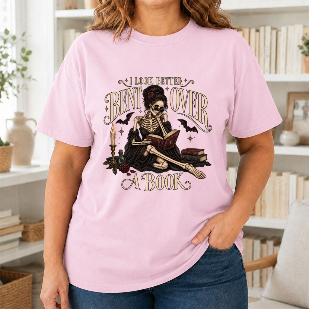 I Look Better Bent Over A Book Printed T-Shirt | Halloween Smut Book Lover Gift Light Pink