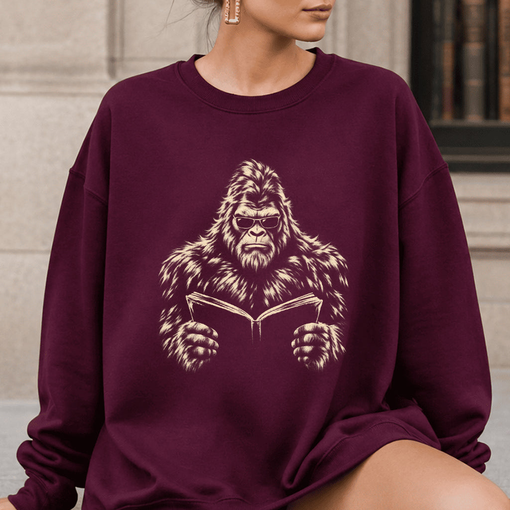 Big Foot Reading Book Crewneck Sweatshirt | Reader Gift Maroon