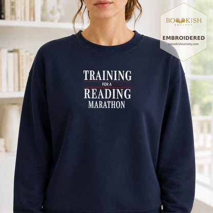Currently Training for a Reading Marathon Embroidered Sweatshirt | Reader Gift Navy