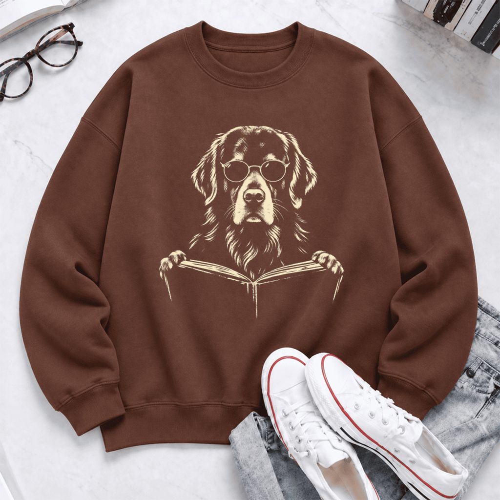Golden Retriever Reading Book Softstyle Sweatshirt | Golden Retriever Gift Cocoa
