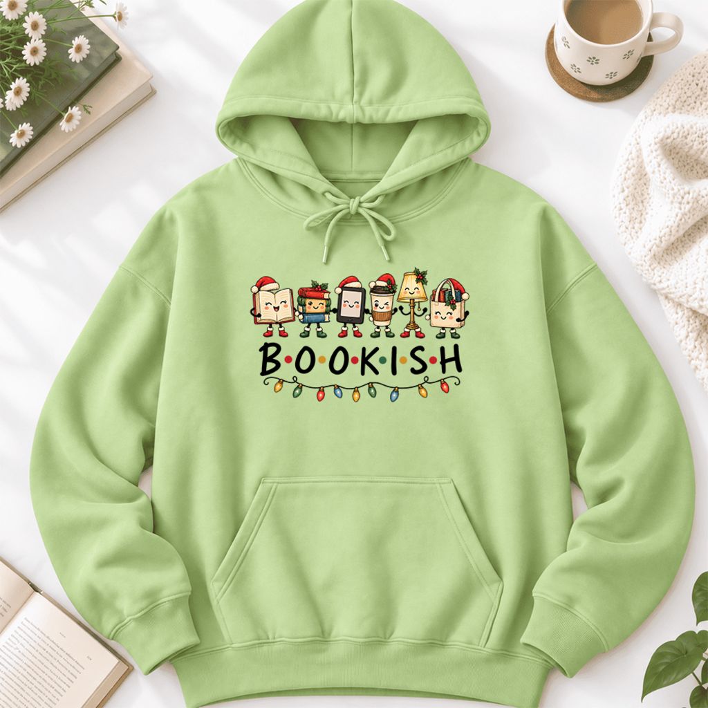 Christmas Bookish Things Softstyle Hoodie | Christmas Gift For Readers Pistachio