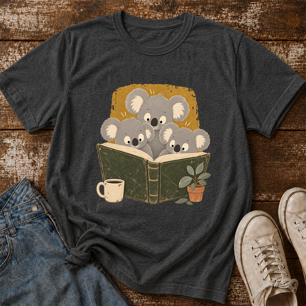 Minimal Japanese Koalas Reading Softstyle T-Shirt | Book Lover Gift Dark Heather