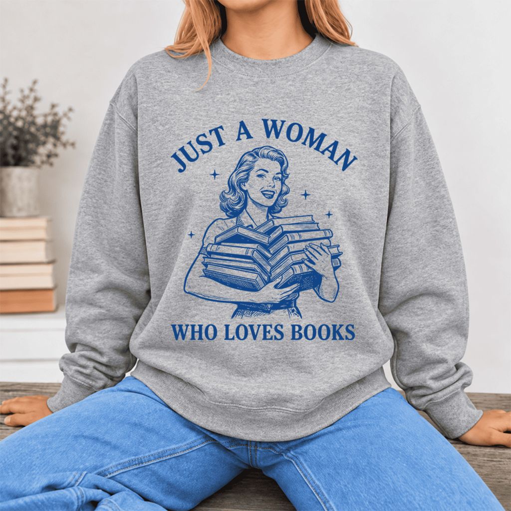 Just A Woman Who Loves Books Softstyle Sweatshirt | Reader Gift Sport Grey