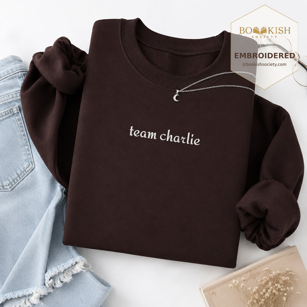 Team Charlie Embroidered Sweatshirt | Reader Gift Dark Chocolate