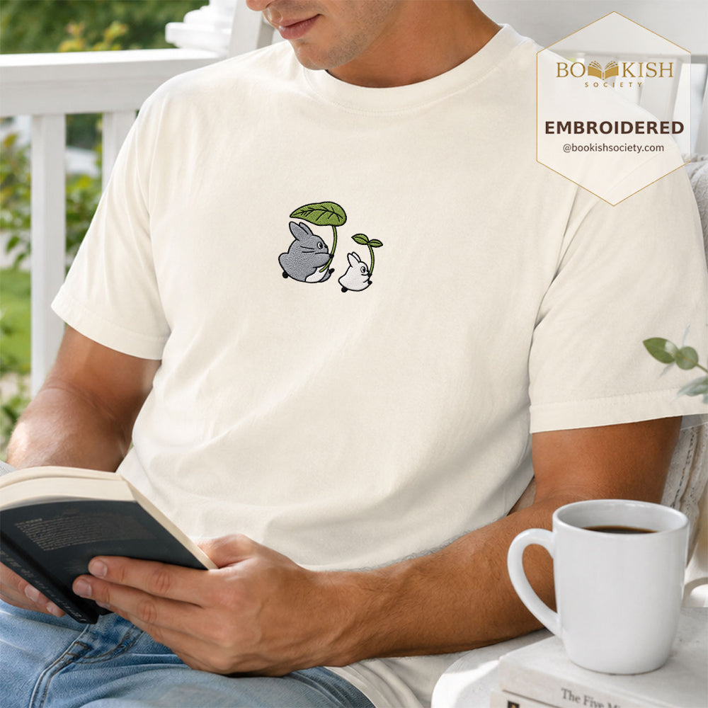 Embroidered Forest Spirits and Flowers Comfort Color® T-shirt Book Lover Gift Ivory