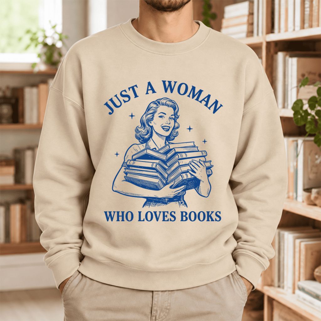 Just A Woman Who Loves Books Softstyle Sweatshirt | Reader Gift Sand