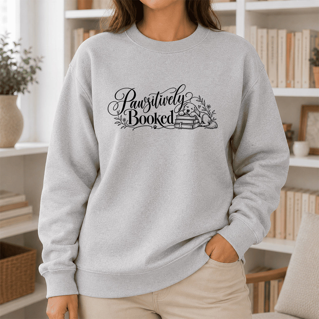 Pawsitively Booked Crewneck Sweatshirt | Dog Lover & Reader Gift Sport Grey