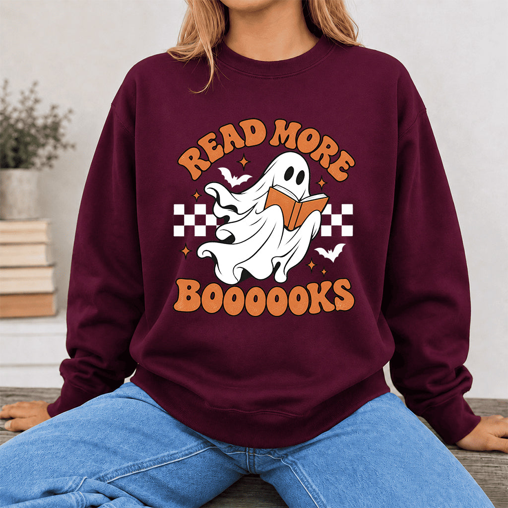 Read More Books Ghost Printed Sweatshirt | Halloween Book Lover Gift Maroon