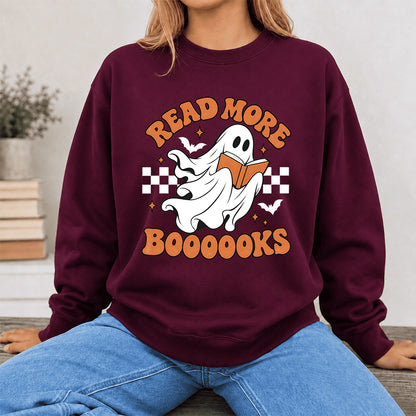 Read More Books Ghost Printed Sweatshirt | Halloween Book Lover Gift Maroon