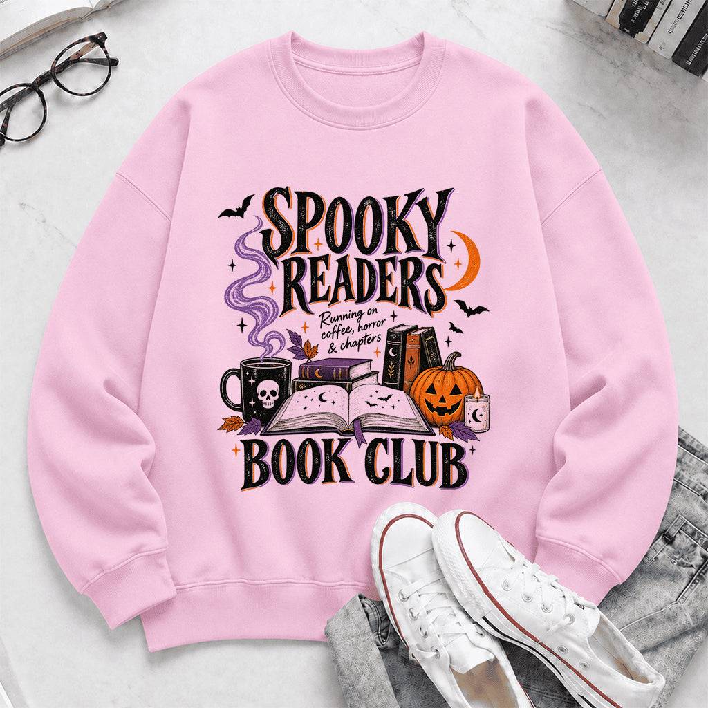 Spooky Readers Book Club Printed Sweatshirt | Halloween Book Lover Gift Light Pink