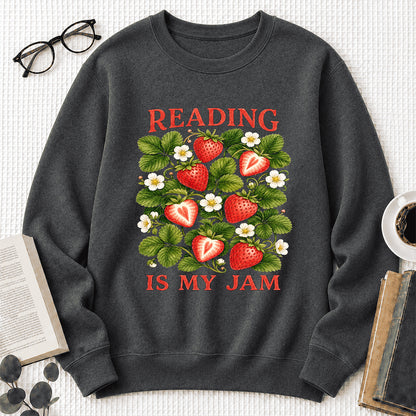 Reading Is My Jam Crewneck Sweatshirt | Reader Gift Dark Heather