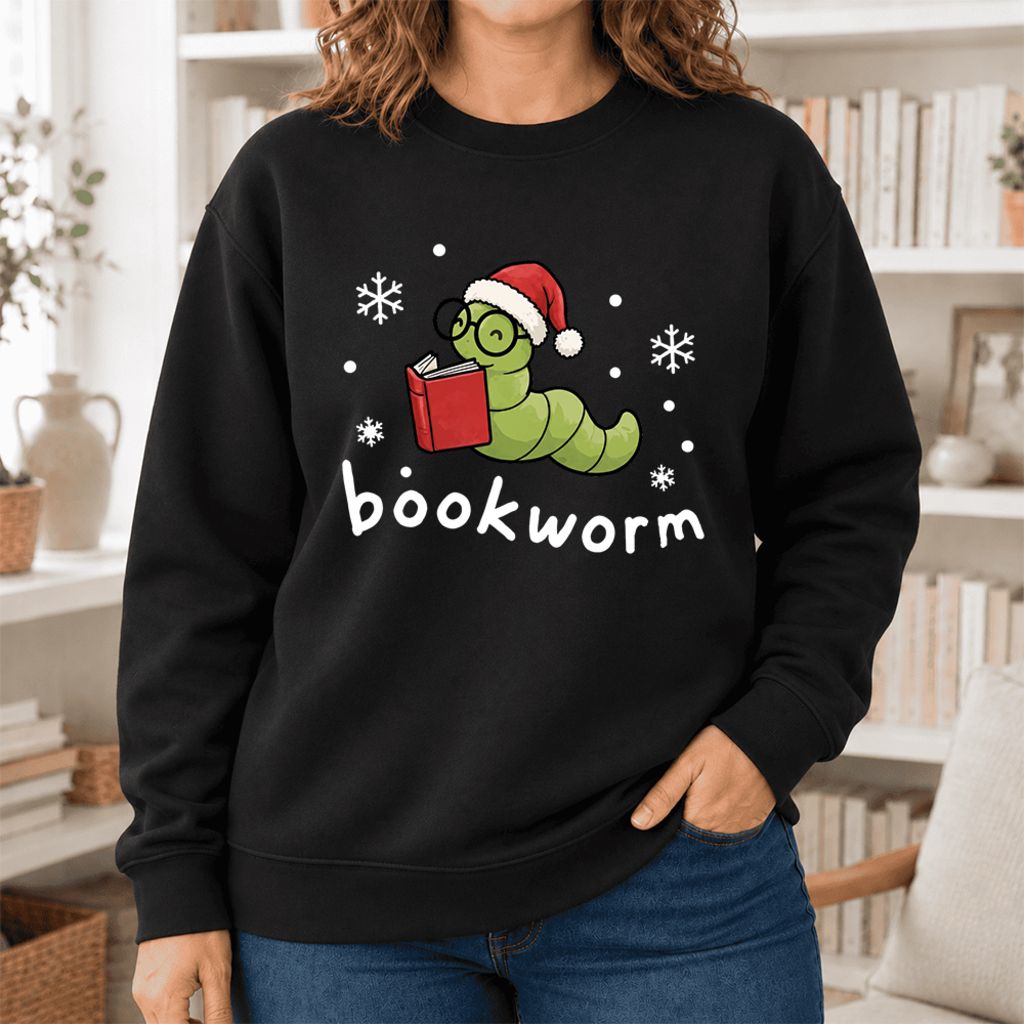 Christmas Bookworm Softstyle Sweatshirt | Christmas Book Lover Gift Black