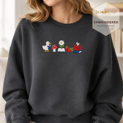 Duck Mushroom Embroidered Sweatshirt | Reader Gift Dark Heather