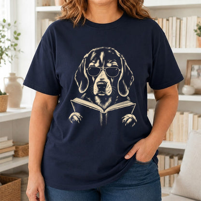 Beagle Reading Book Softstyle T-Shirt | Book Lover Gift Navy