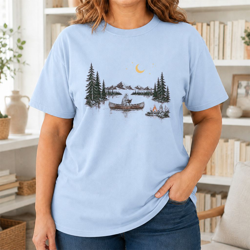 Reading Ghost On The Boat Printed T-Shirt | Spooky Book Lover Gift Light Blue
