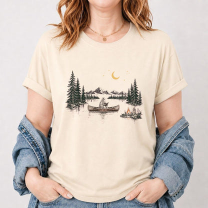 Reading Ghost On The Boat Printed T-Shirt | Spooky Book Lover Gift Natural