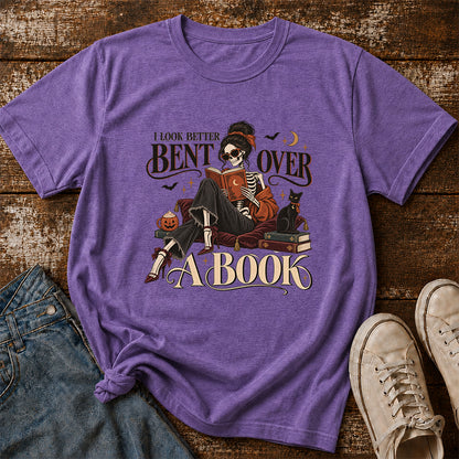 I Look Better Bent Over A Book Printed T-Shirt | Halloween Book Lover Gift Heather Purple